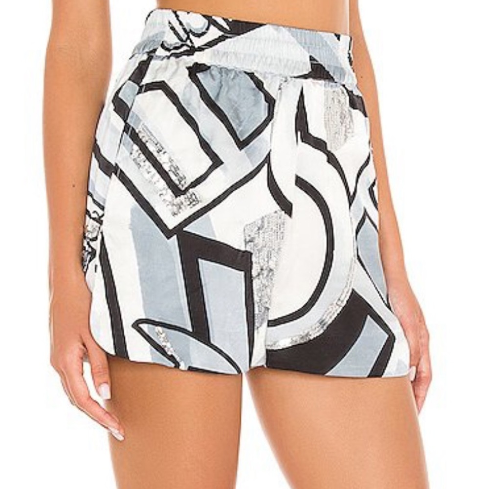 Retrofete Mackenzie sequin-embellished printed silk-blend shorts
